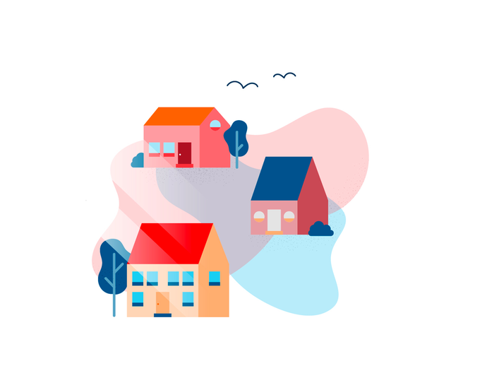 Illustration von drei Häusern (vergrößerte Bildansicht wird geöffnet)
